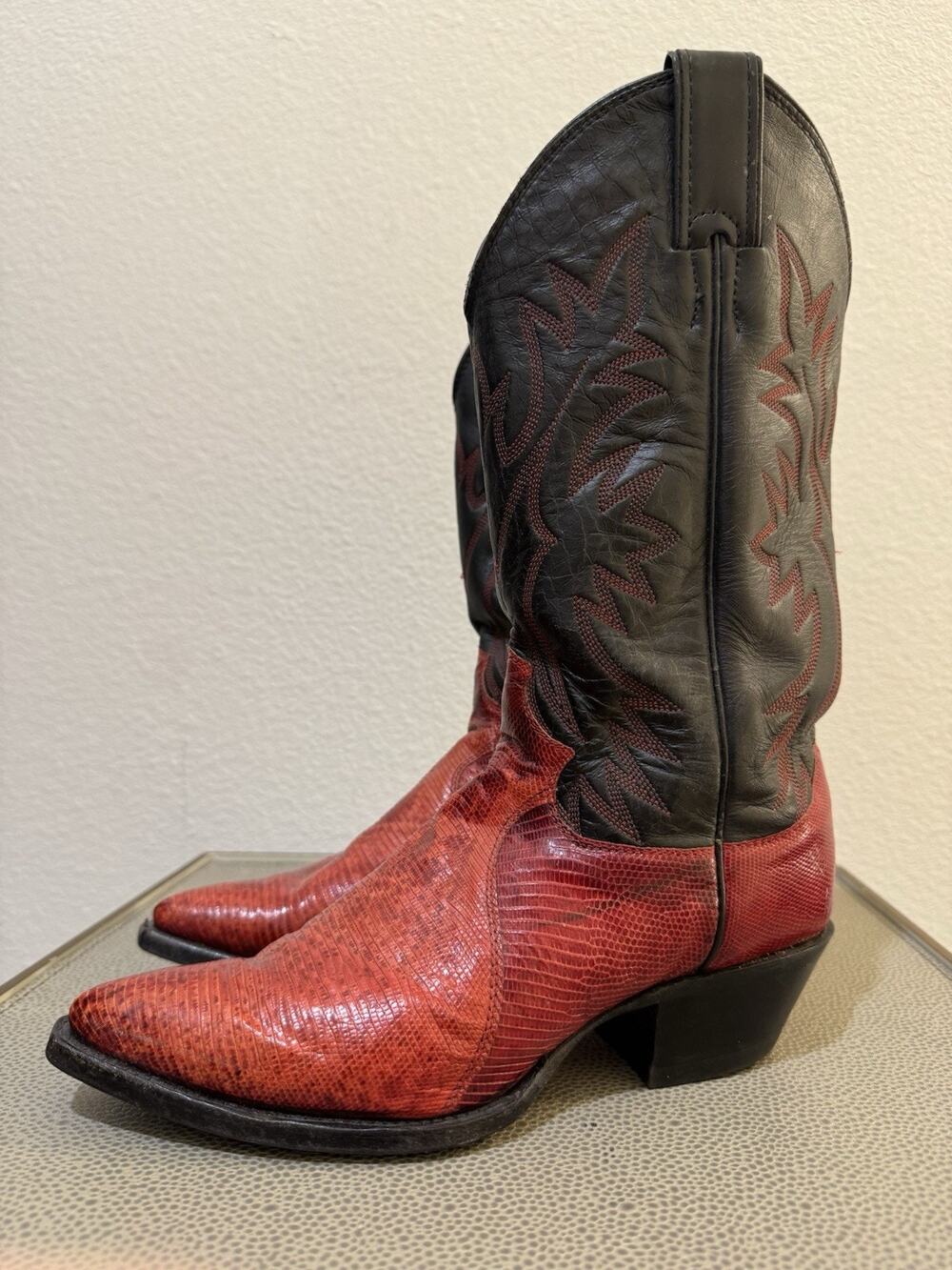Justin Western Exotic Black Red Iguana Lizard Leather Cowboy Boots Women’s 7 B